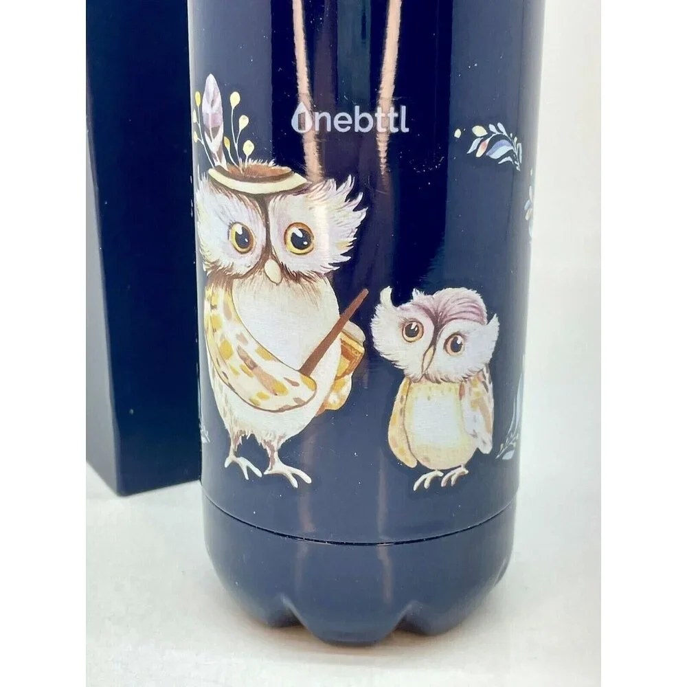 NIB Owls Stainless Steel Water Bottle Double Wall Insulated Sport Hiking Outdoor